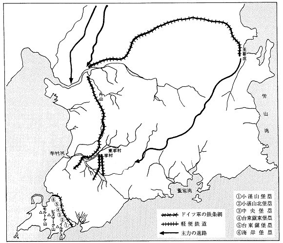 日本の第一次世界大戦の地図 1914年 青島攻略戦 軽便鉄道の敷設